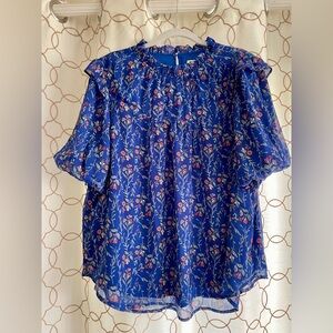 LOFT Blue Ruffled Short Sleeve Blouse